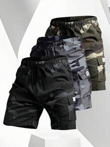 1 pieza Pantalones cortos casuales de carga con camuflaje, pantalones cortos sueltos de longitud hasta la rodilla para deportes al aire libre para hombres