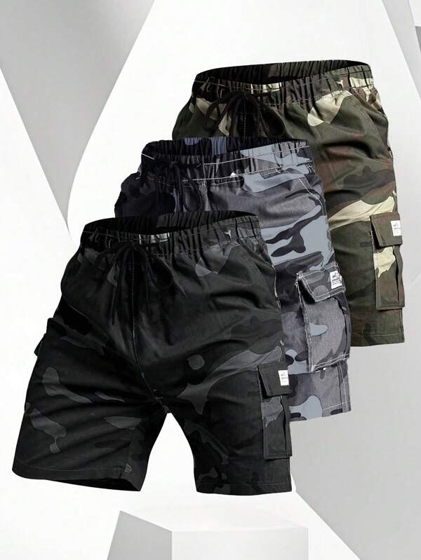 Pantalones cortos cargo casuales de camuflaje para hombres, pantalones cortos sueltos de longitud a la rodilla para deportes al aire libre