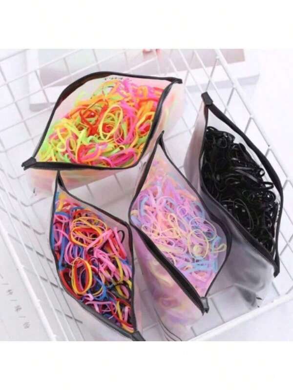 500 Elásticos de Cabelo Com Bolsa Borrachinha