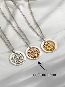 New Style Creative Custom Made Name Logo Disc Necklace Gift For Women, Mother'S Day Personalized Name Customization Jewelry Carving Pendant Necklace Gifts For Wife - Rose Gold+Silver - View 2