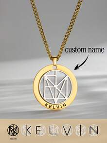 New Style Creative Custom Made Name Logo Disc Necklace Gift For Women, Mother'S Day Personalized Name Customization Jewelry Carving Pendant Necklace Gifts For Wife - Rose Gold+Silver - View 4
