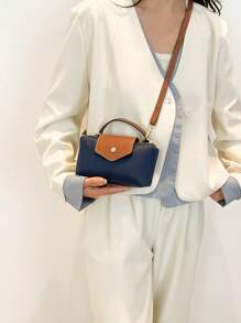 Elegant Solid Color Mini Handbag With Adjustable Shoulder Strap, Ideal Gift Bag For Parties, Galas, Formal Dinners/Banquets, Suitable For Pairing With Party Dresses, Ball Gowns, Also Suitable For University/College Classrooms, Holidays, Outdoor Activities, Travel, Sports Venues, Especially Suitable For Women, Girls, College Students - Navy Blue - View 5