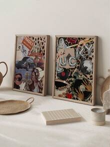 2 幅红樱桃海报手挂画幸运挂画 8 球墙艺术星墙印刷品时尚墙饰复古海报客厅墙壁装饰无框