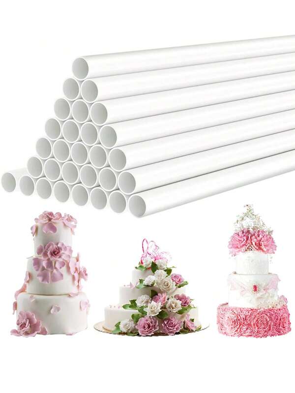 10pcs White Plastic Dowel Rods For Tiered Cake Construction And Stacking, 0.4 Inch Diameter Round Cake Supporting Straws, Cake Stacking Supporting Rods For Wedding, Birthday, Holiday Party, Cake Stand, Kitchen Baking Tools(1.2*24cm).