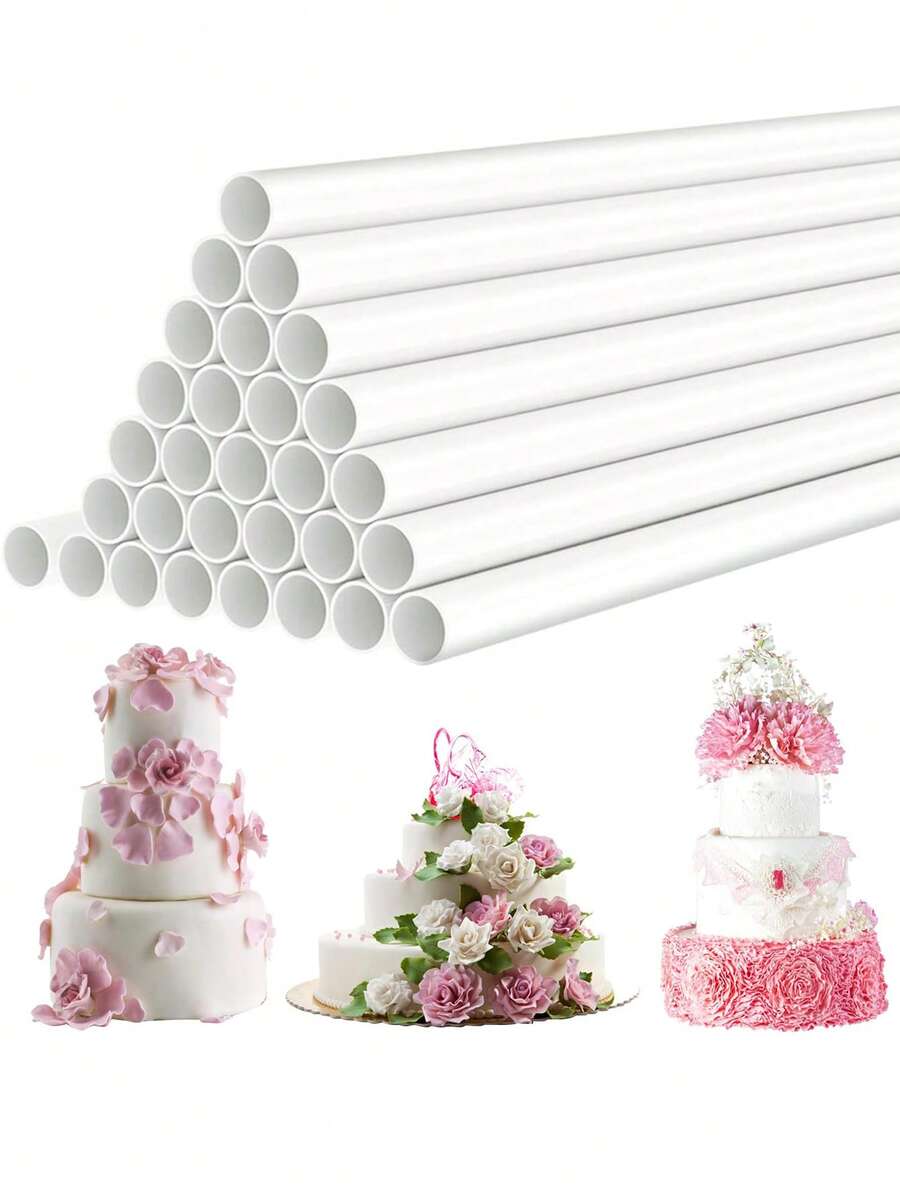 10pcs White Plastic Dowel Rods, 0.4 Inch Diameter Round Cake Separator Straws, Cake Stacking Support Rods, Suitable For Wedding, Birthday, Holiday Party, Cake Stand, Kitchen Baking Tools (1.2*24cm) - White - View 1