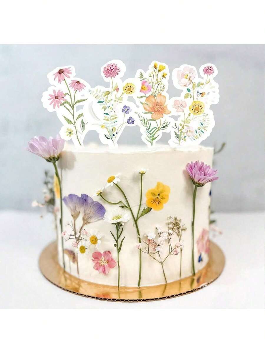 12/24/36 件野花生日派对装饰 - 花卉纸杯蛋糕装饰，盛开的淋浴蛋糕装饰，野花淋浴装饰，花卉生日纸杯蛋糕装饰，花园主题婚礼新娘送礼会用品，适合女性