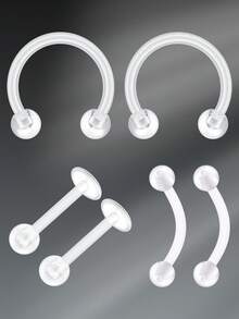 CIZME 6 件 16G 8/10mm UV Rook 透明鼻环耳环眉环唇钉亚克力柔性耳钉穿孔饰品男女通用，鼻中隔环鼻钉穿孔饰品透明 Bioflex 耳屏固定器弧形杠铃 UV 穿孔固定器适合日常佩戴 - 套裝 - 查看 18