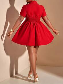 大码女式胸前系带连衣裙，波西米亚风格服装，浪漫情人节、婚礼季节日时尚服装 - 紅色 - 查看 4