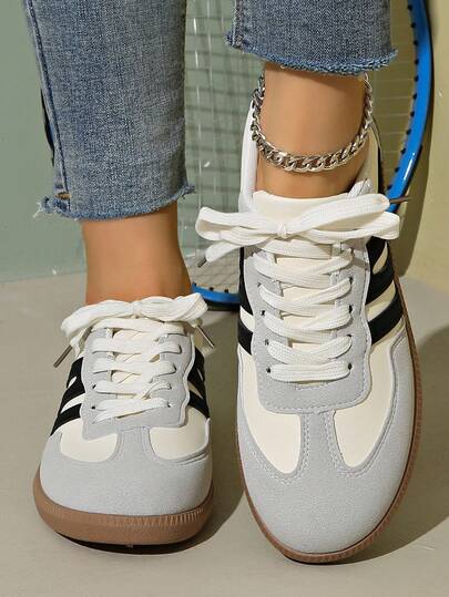 女士多功能时尚休闲鞋平底防滑系带圆头橡胶鞋底休闲运动鞋，黑色和卡其色，适合日常穿着，休闲阿甘鞋，尺码 36-41，