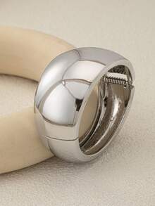 1 Pc American European Asymmetrical Cuff Bangle Bracelet / Basic Design Chunky Statement Bracelets Minimalist Bangles Set For Daily Wear - Silver - View 9