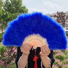 1pc Full Feather Thickened Women's Feather Fan, Adult Runway Performance Dance Folding Fan, Synthetic Feather Folding Wedding Fan Decoration Fan - Multicolor - View 5