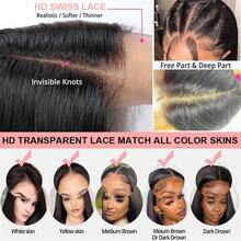 Glueless Wigs Human Hair Bob Straight Human Hair Lace Front Wigs For Beginners 100% Glueless Wigs 13x4 Lace Closure Human Hair Wig For Women Pre Cut Lace Natural Color 200% Density - Natural Black - 查看 7