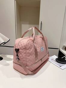 Solid Color Minimalist Travel Weekender Bag With Zipper, Unisex Multifunctional Large Capacity Independent Shoe Compartment Shoulder Bag For Outdoor Activities Bag For School School Accessories School Stuff - Purple - View 3