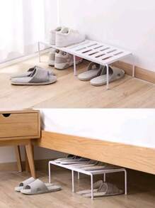1pc Adjustable White Plastic Shoe Storage Rack