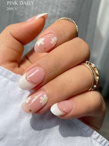 Bandes d'ongles en gel semi-durcis (marguerite rose) - 20 pièces d'autocollants pour ongles en gel french. Wraps en gel pour ongles. Nécessite des rayons UV, qualité salon et facilité d'utilisation