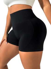 TNTOR Plus Size Women Solid Color Everyday Fitness Sports Shorts, Elastic Yoga Shorts, Figure Flattering High Waisted Slimming Workout Shorts, Gym Leggings, Black, Plus Size, High Waist Lifting Yoga Shorts, Tight Fit Quick Dry Exercise Shorts, Peach Butt Lifting Mid Waist Yoga Shorts, High Waist Design With Slimming Effect, Suitable For Cycling And Workouts, Tighten Hips Skinny Shorts, Comfortable For Fitness Enthusiasts