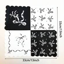 10/20/50/100pcs, Black Bow Plates And Napkins Cups Tableware Sets For Birthday Decorations, Black Birthday Party Supplies Include Straws, Bow Birthday Decorations