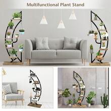 GOFLAME 8-Tier Tall Wooden Plant Stand Rack Curved Half Moon Shape Ladder Planter Shelf - Khaki - View 6