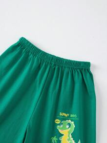 Set de 4 piezas de pantalón corto y manga corta para niño pequeño, pijama estampado con dinosaurios y autos de dibujos animados, ropa de dormir de algodón ligero para verano