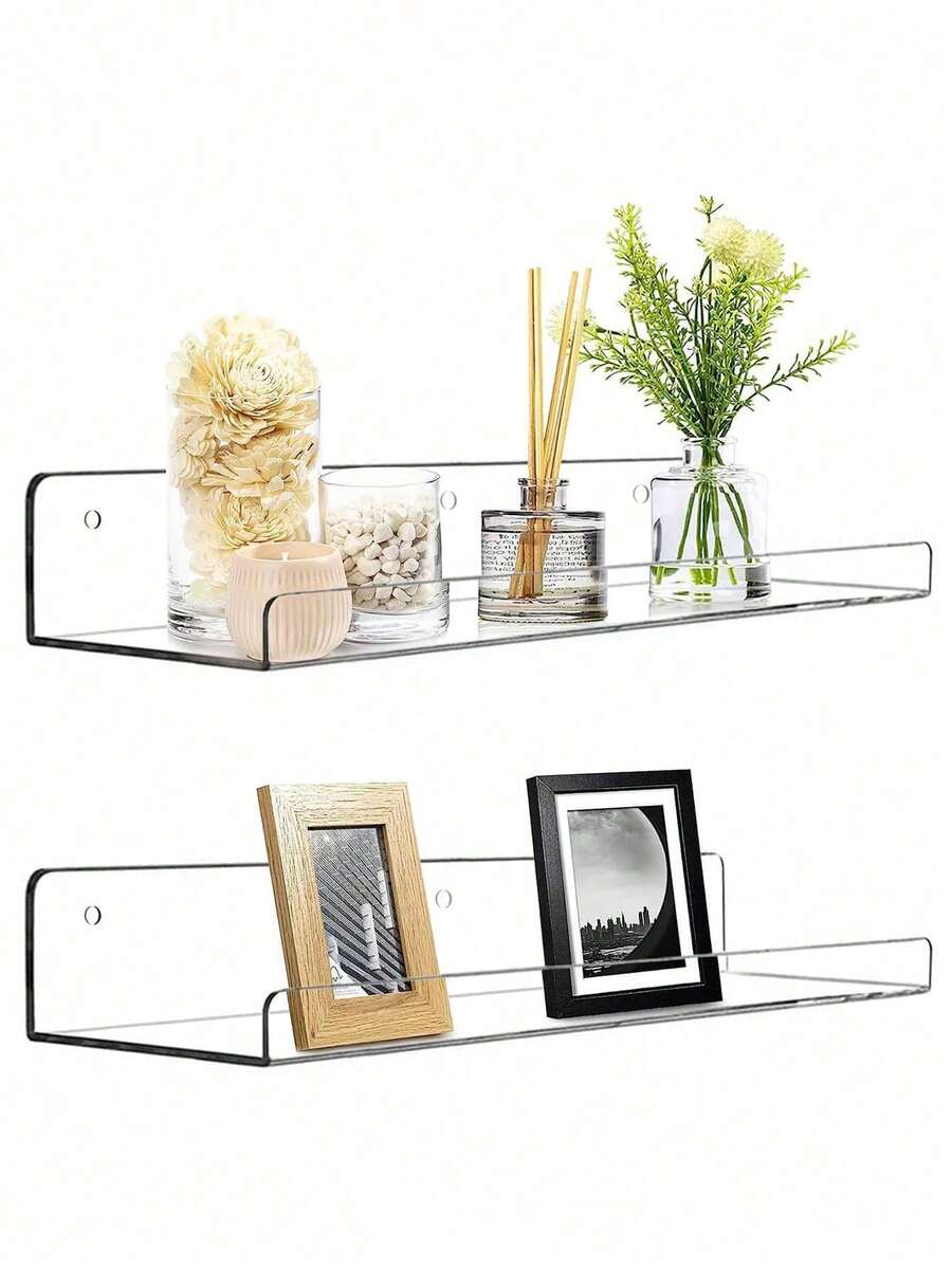 1 pieza Estantería de pared de acrílico transparente en forma de U - Blanco - Ver 1