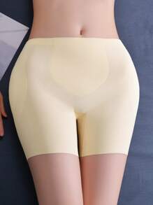 Shorts modeladores sem costura femininos com almofadas removíveis para bumbum e quadril, cintura alta, controle de barriga, modelador de seda gelada