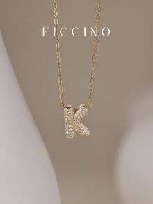Dây chuyền mặt chữ cái Cubic Zirconia cổ điển FICCINO, Dây chuyền chữ cái mạ vàng bằng thép không gỉ Titanium, Vòng cổ choker All-Match hàng ngày, Hộp quà tặng, Quà kỷ niệm - 1556n - Xem 18