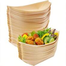 50 pezzi Grandi piatti barca in legno - Monouso, Vassoi di servizio alla moda per antipasti, patatine fritte, sushi - Multiuso, Stoviglie di per catering, intrattenimento domestico, picnic, feste, piatti da picnic | Vassoi di servizio alla moda | Costruzione in legno, Elementi essenziali per il picnic, Forniture scolastiche