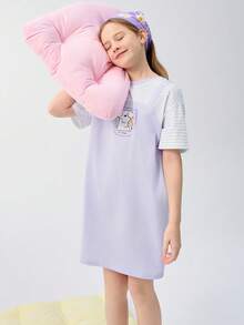 Balabala Camisón de algodón para niñas, ropa de dormir suave y cómoda para verano - Tono morado - Ver 2