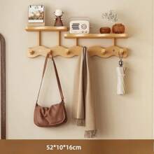 1 pieza Perchero de pared de bambú con ganchos, acabado pulido, fácil instalación, estilo casual, sin necesidad de taladrar, organizador multiusos para dormitorio, sala de estar, entrada