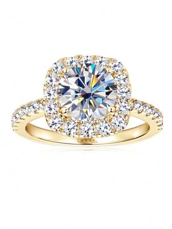 XUJIA 1 pieza Anillo de compromiso de Moissanita de 2CT con halo para mujeres, de plata esterlina 925, con corte redondo de 8mm, y circonita cúbica de 1.7mm y 1.9mm, anillo de boda y aniversario, regalo de joyería