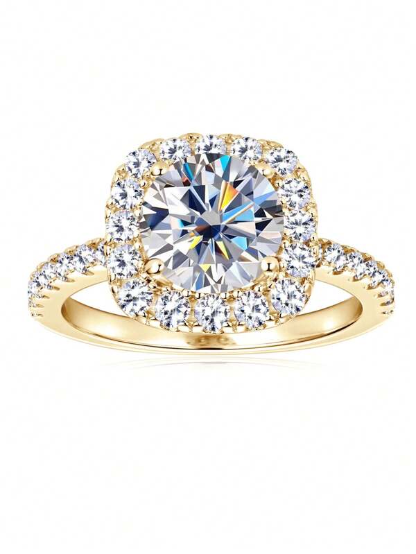 XUJIA Anel de noivado de moissanita Halo 2ct para mulheres, prata esterlina 925, corte redondo de 8 mm, com zircônia cúbica de 1,7 mm e 1,9 mm, joia para presente de aniversário e casamento