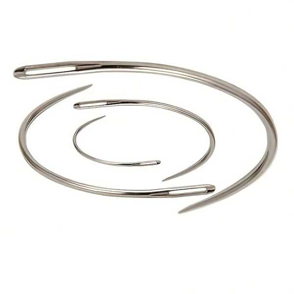 4 Stücke silberne großäugige gebogene Handnähnadeln für Handarbeit, gebogene Puppennähnadeln, Handarbeit, gebogene Nadeln, halbrund gebogene Nadeln zum Reparieren von Sofa, Fell, Leder, abgewinkelte Handarbeits-Nähnadeln