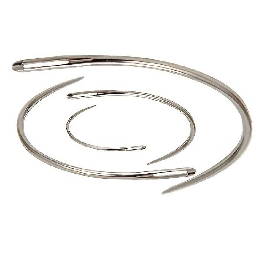 4pcs Silver Large Eyed Curved Hand Sewing Needles For Crafts, Curved Doll Needles, Handmade Sewing, Curved Needles, Semi-Circle Bent Needles For Repairing Sofa, Fur, Leather, Angled Handcraft Sewing Needles