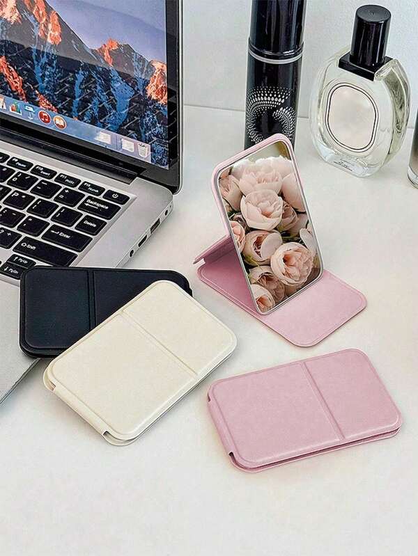 1 pieza Espejo de maquillaje plegable y portátil con soporte, espejo de viaje, herramienta de belleza, espejo de tocador, espejo de maquillaje de sobremesa, espejo de maquillaje compacto y plegable de bolsillo, espejo de maquillaje rectangular de sobremesa minimalista plegable, adecuado para dormitorio, oficina y viaje, espejo compacto para señoras, mejor regalo para cumpleaños, graduación