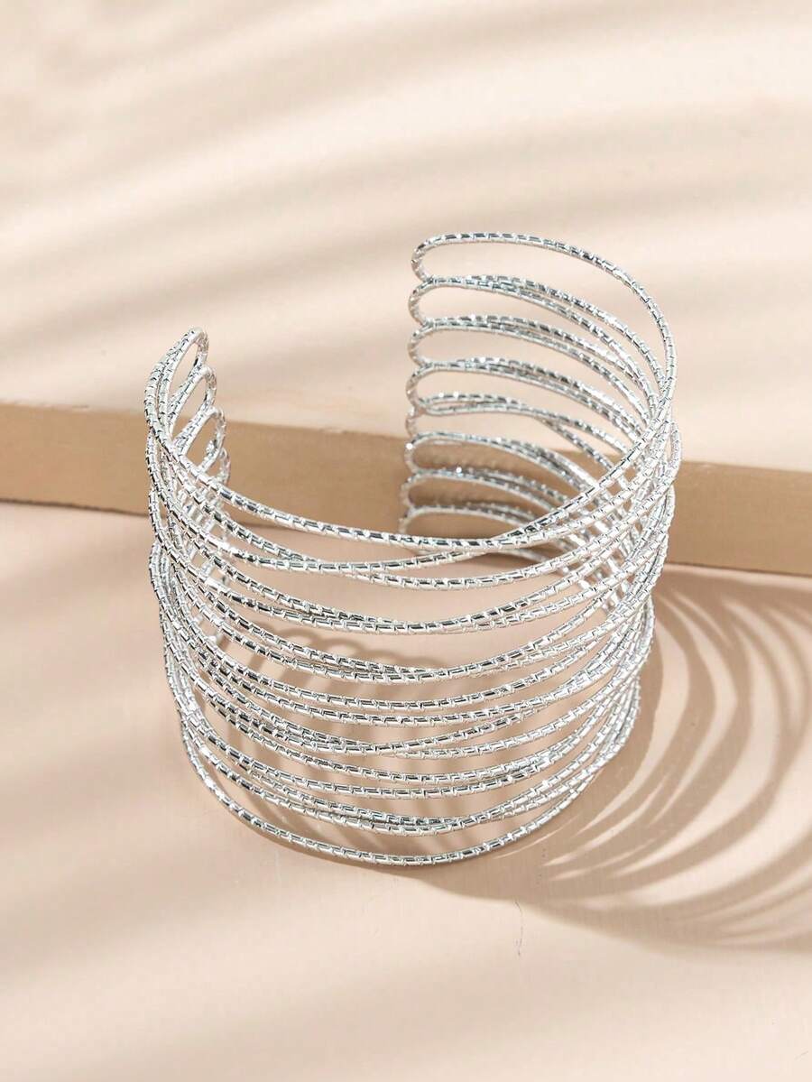 1pc Women's Stylish Silver-Tone Multi-Layer Cross Decor Bangle Bracelet