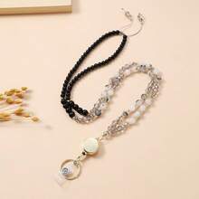 1pc Natural Stone Beads Retractable Badge Reel Lanyard Id Card Holders Necklaces Chain Keychain Clip For Women Men Employee Wholesal - Multicolor - View 6