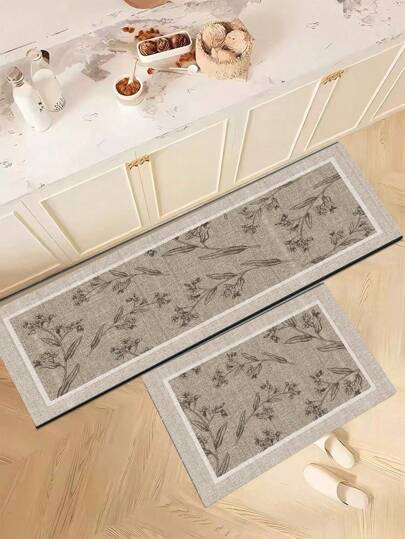 1pc Silica Gel Kitchen Floor Mat, Geometric Line Pattern, Luxury Style, Fatigue Relief, Water Absorbent And Quick Dry Kitchen Carpet, Simple Silica Gel Soft Rubber Mat, Suitable For Kitchen, Bathroom, Entrance, Laundry Room