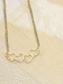 1pc Personalized Name Necklace, Can Customize 1-5 Names, Multi Heart Pendant Necklace, Family English Name Necklace, Men's Stainless Steel Cuban Chain Necklace, Romantic Personalized Font Pendant Necklace, Valentine's Day Gift, Classic Elegant, Suitable For Family, Best Friends, Mother's Day Gift - Gold Model 2 - View 9