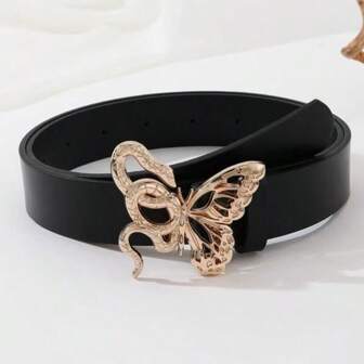 1 件女士蝴蝶和蛇双扣腰带，适合通勤、正式、休闲日常穿着搭配牛仔裤、连衣裙，百搭百搭秋季、万圣节