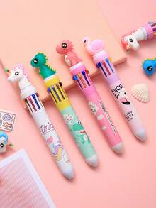4pcs/1pc Cartoon Style 10-Color Handheld Ballpoint Pens, Cartoon Student Stationery Multi-Function Bullet Tip Ballpoint Pens, Suitable For Children's Daily School And Home Use, Ideal Choice For Children's Gifts And Back To School Gifts. - Multicolor - View 1