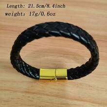 1pc Simple Fashion Elegant Leather Rope Bracelet With Magnetic Clasp, Suitable For Men's Daily Wear - Black - View 3