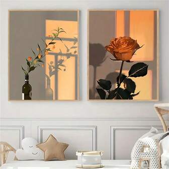 1st/2st Modern Minimalistisk Romantisk Ros Väggdekor Affischer Canvastavlor Modemålningar För Vardagsrum Sovrum Hemmakontor Sovsal Inredning Väggbakgrundsdesign Bildinramad/Oinramad