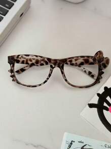 1pc Cute Leopard Print Retro Bow Glasses Frame (No Lenses), Suitable For Daily Wear, Travel, Photography