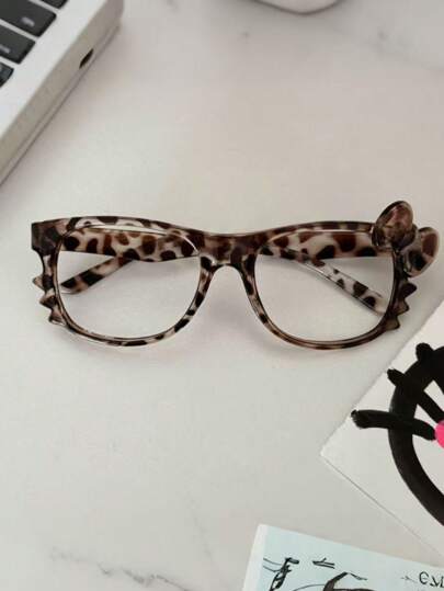 1 pieza Marco de gafas con estampado de leopardo retro y lazo lindo (sin lentes), adecuado para uso diario, viajes y fotografía