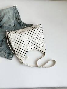 圆点简约帆布包春夏季新款露口双肩带轻便简约大容量斜挎包适合女性日常生活休闲通勤学生使用 - 白色 - 查看 5