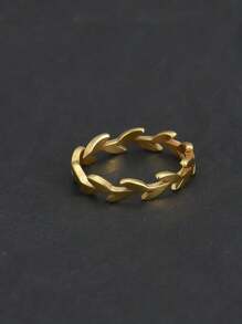 1pc Men's Stainless Steel Leaf Design Ring