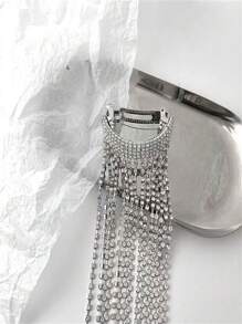 1 pièce Chaîne de cheveux pour queue de cheval basse à la mode, accessoire de fête scintillant avec strass et glands, bijou pour cheveux