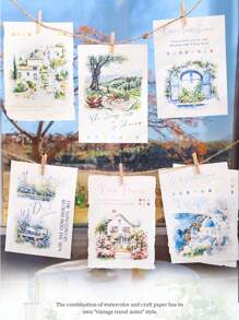 paquete de 20 hojas de papel vintage de paisaje acuarela de ciudad turística para scrapbooking y suministros de diario, papel decorativo artesanal para diarios de chatarra con 10 diseños de patrones