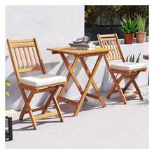 Outdoor Wood Bistro Set With Soft Seat Cushions And Table Natural - Multicolor - View 5
