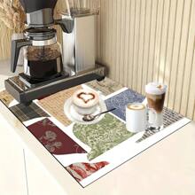 1pc Coffee Machine And Kitchenware Drying Mat - Diatomite Printed Drainage Mat, New Absorbent Kitchen Counter Drying Pad, Kitchenware Drying Pad - Dish Drying Mat, Soft Diatomite Non-Slip Quick Dry Mat, Applicable For Kitchen Counter, Suitable For Coffee Makers And Espresso Machines